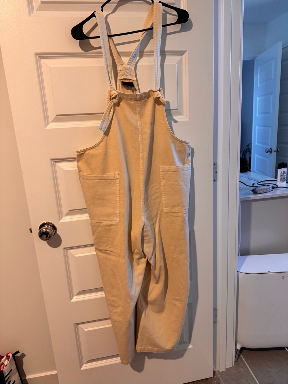 Women's Cream Denim Tie-Shoulder Overalls